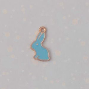 Light Teal Sitting Bunny Rabbit Enamel Metal Golden Charm